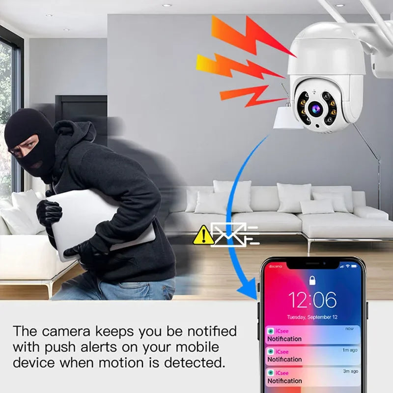 Caméra De Surveillance PTZ WiFi 4K Extérieure Avec Vision Nocturne Couleur
